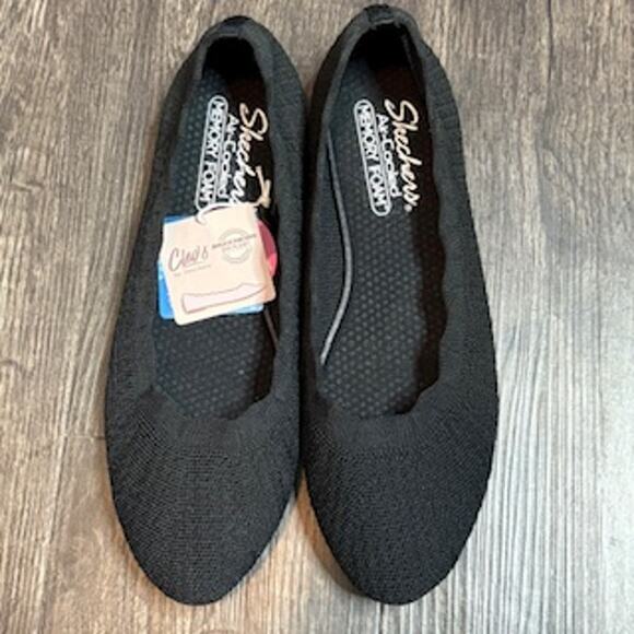 Skechers Cleo Size 10 Scalloped Black Flats NWT! - Picture 1 of 3